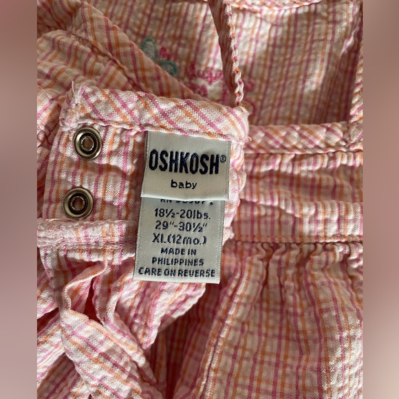 Oshkosh Baby Pink Plaid Seersucker Summer Dress Size XL (12 Months), Butterflies - Picture 6 of 8